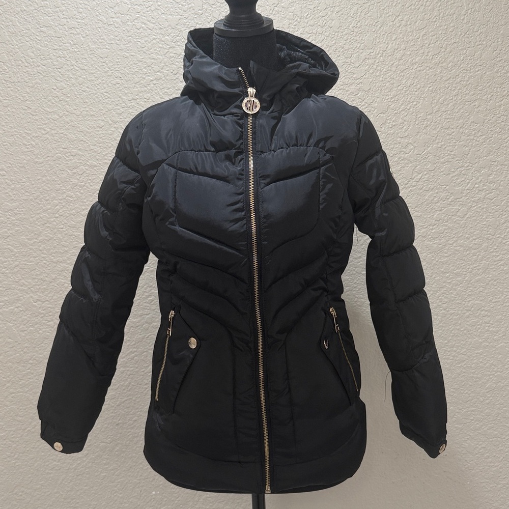DKNY Girls Black Hooded Puffer Jacket M 10/12